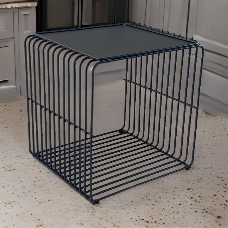 Reo 16 Inch Side End Table, Waterfall Black Metal Wire Frame