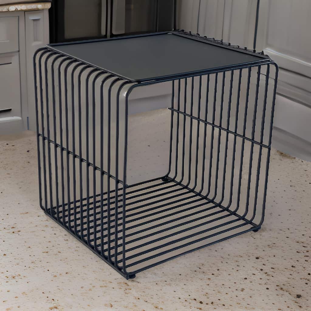 Reo 16 Inch Side End Table, Waterfall Black Metal Wire Frame