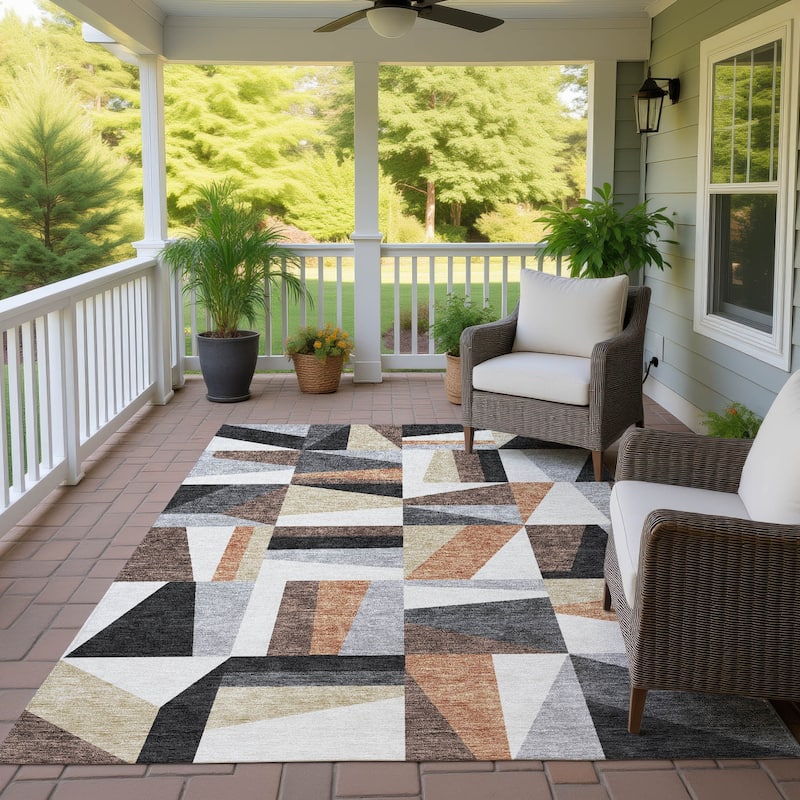 Machine Washable Indoor/ Outdoor Contemporry Mosaic Chantille Rug