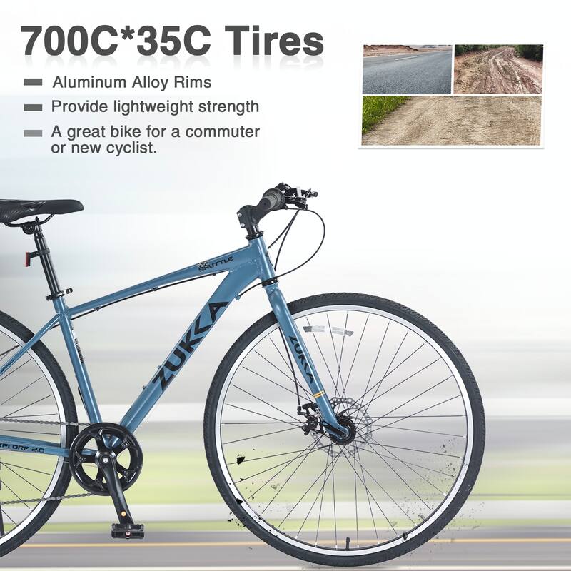 Shimano 7 Speed Double Disc Brakes 700C Road Bike,Blue Gray