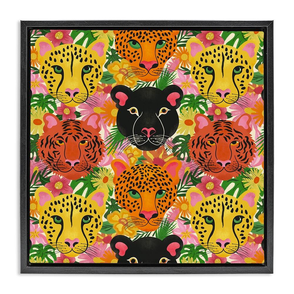 Stupell Jungle Cats Wildlife Pattern Framed Floater Canvas Wall Art Design By Carrie Cantwell