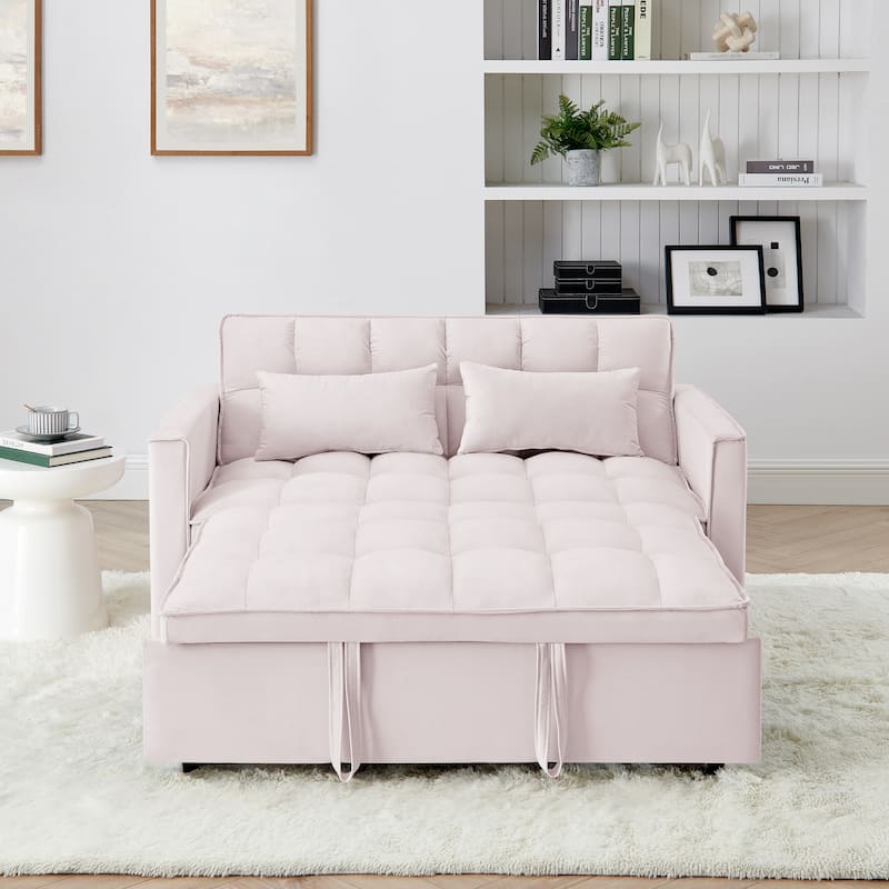 Anmytek 54.33 Inch Space-Saving Velvet Sofa Bed - 3 Lengths Foldable Pull-Out Adjustable Back
