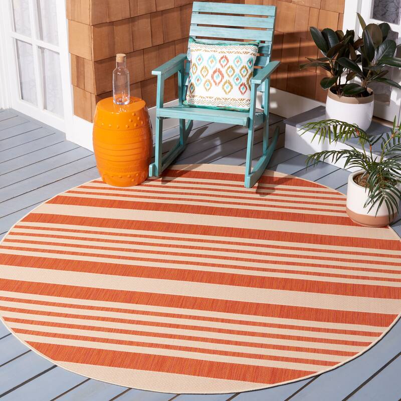 SAFAVIEH Courtyard Orsi Indoor/ Outdoor Waterproof Area Rug - 2'7" Round - Terracotta/Beige