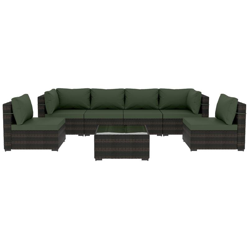 UPHA 7-piece Outdoor Rattan Wicker Patio Furniture Conversation Set with Coffee Table and Cushions