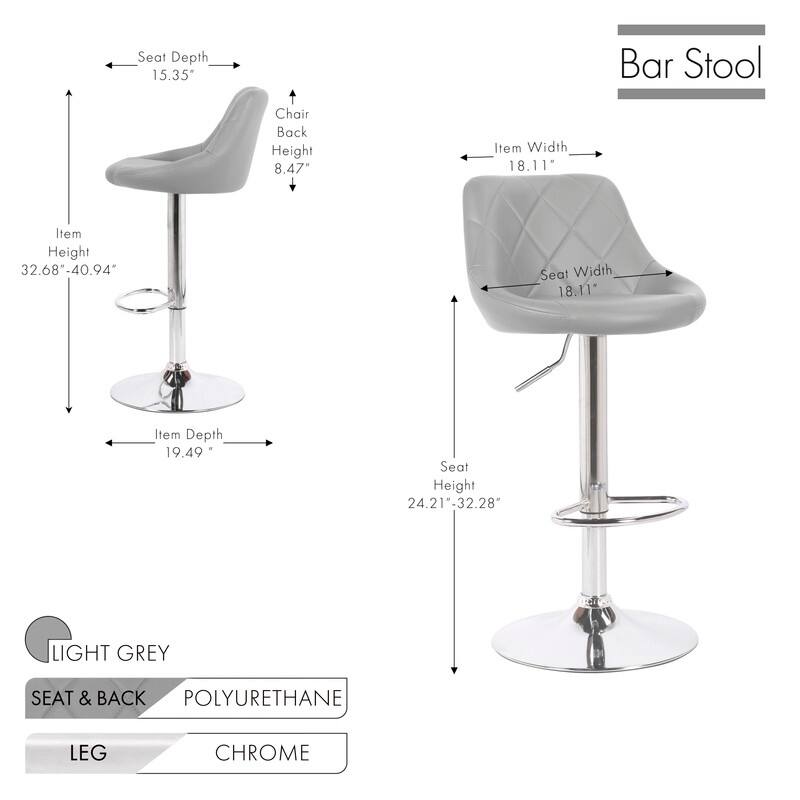 Porthos Home Rea Swivel Adjustable Height Bar Stool, PU Leather, Chrome Base