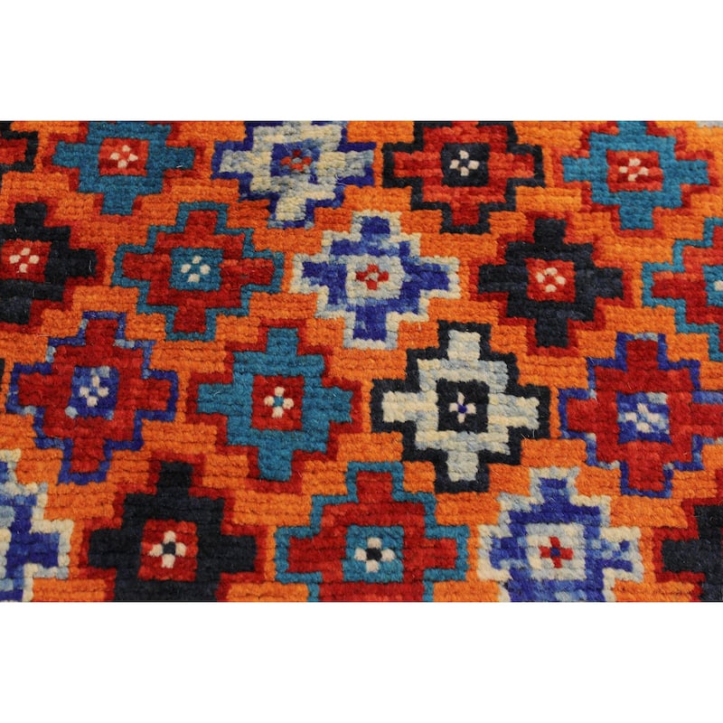 Tribal Balochi Hanna Orange/Black Hand Knotted Wool Rug - 5'1'' x 6'8''
