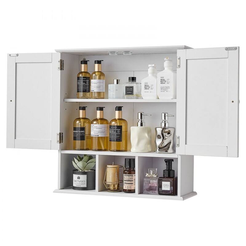 White Wall Mounted Bathroom Storage Cabinet with 3 Adjustable Shelves for Bottles and Toiletries - 22” x 7” x 23”
