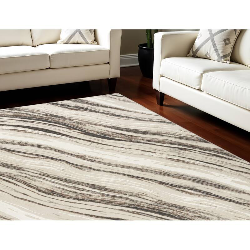 Power Loomed Abstract Modern Non Skid Stain Resistant Area Rug - 108' X '72' X '0.5 - 108' X '72' X '0.5 - Cream/Onyx - Rectangle