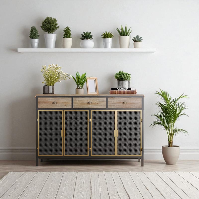 48" Modern Sideboard Buffet Cabinet with 4 Doors & 3 Drawers, Freestanding Storage for Entryway/Office/Bedroom - Dark Grey