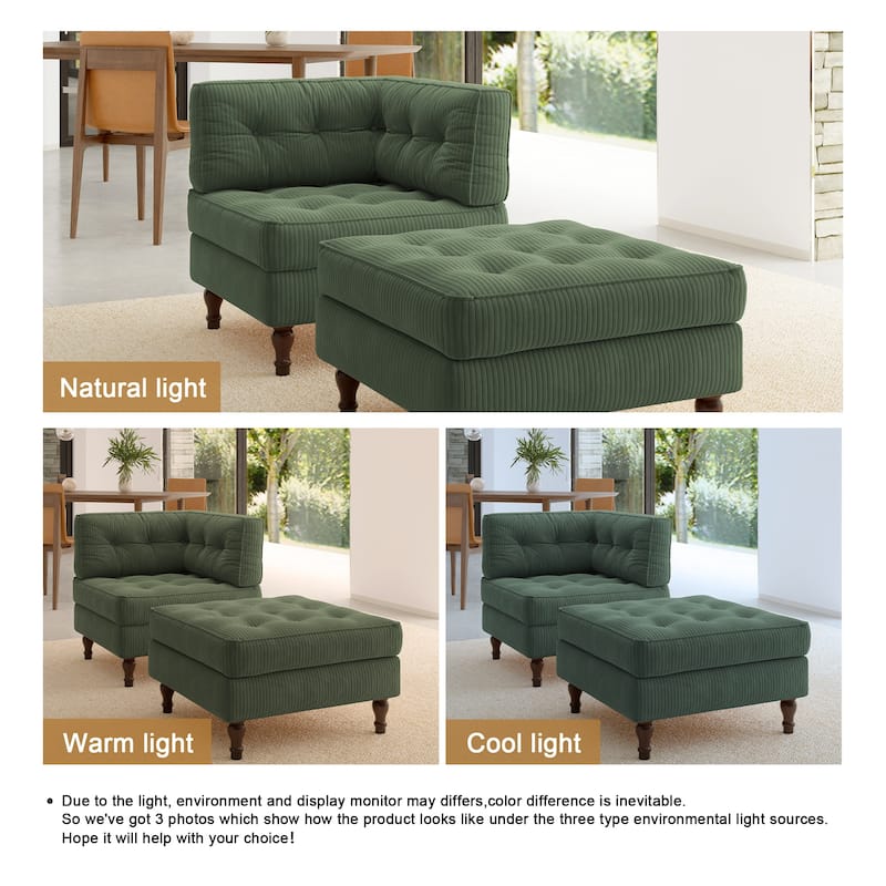 Corduroy Tufted Accent Chair Armchair and Ottoman Set