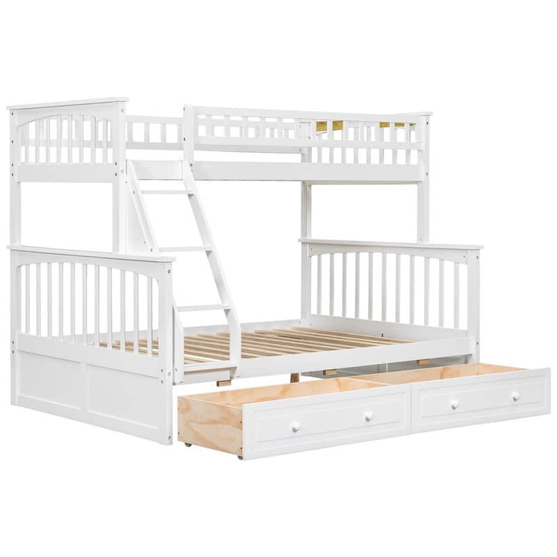 Twin over Full Size Wood Bunk Bed with Drawers, Convertible Beds