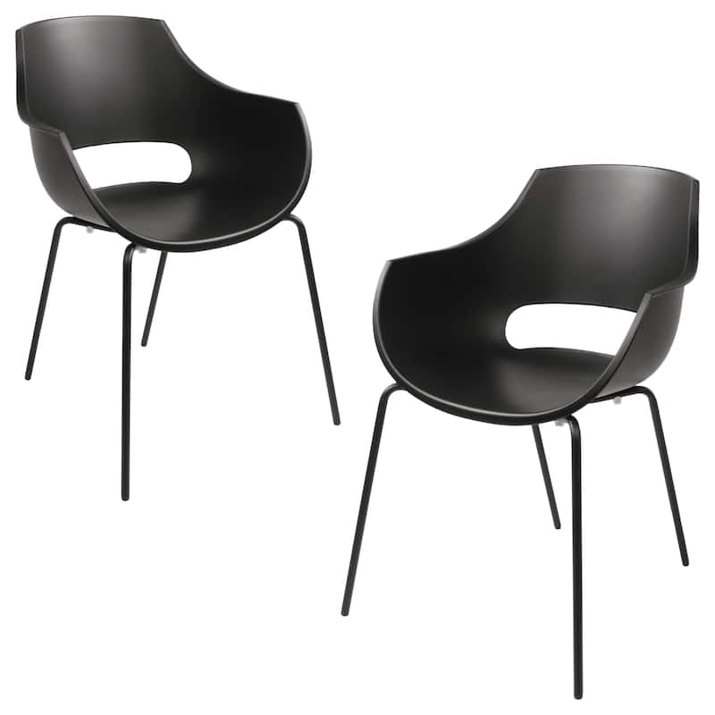 Furnish Theory Urban-ML Pro Indoor/Outdoor Stackable Dining Armchairs Polypropylene Shell & Powder-Coated Steel Legs (Set of 2) - Black