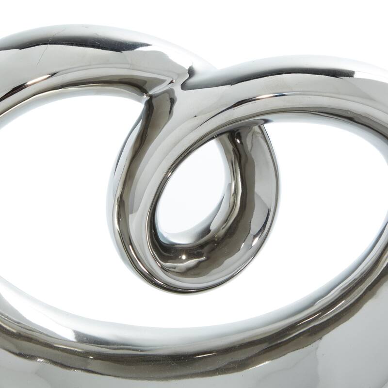 Silver Ceramic Abstract Decorative Sculpture with Black Base