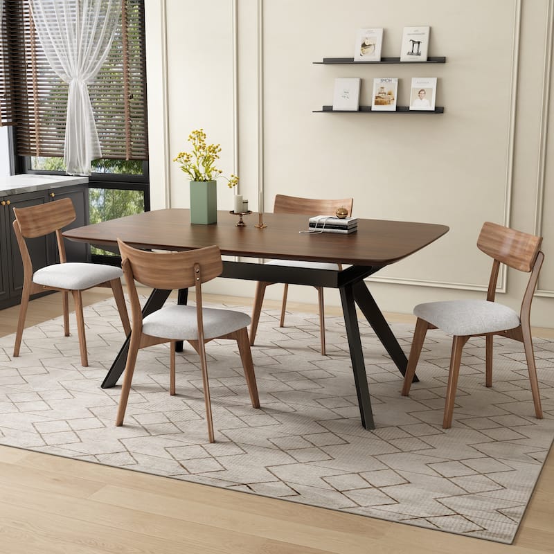 Christopher Knight Home - Bergerac Wood Modern Dining Set - 5-Pieces - Light Beige+Walnut + Black