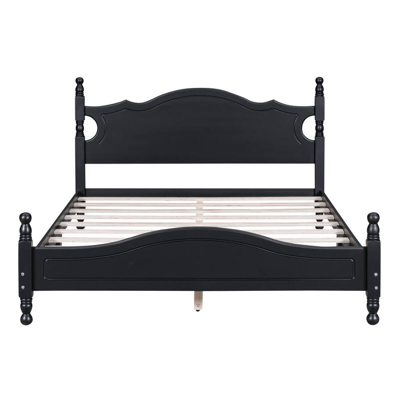 Retro Pine Platform Bed with Headboard and Footboard