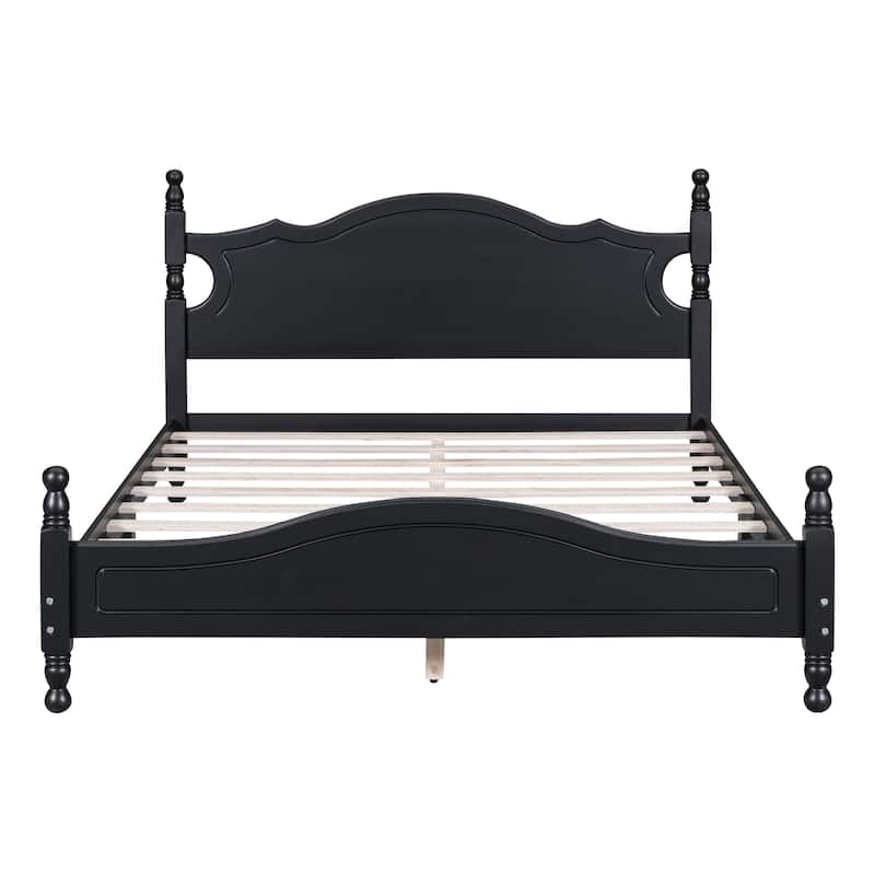 Low Headboard Footboard Low Profile Bed, Wood Platform Bed Frame, Wooden Slat Support Panel Bed