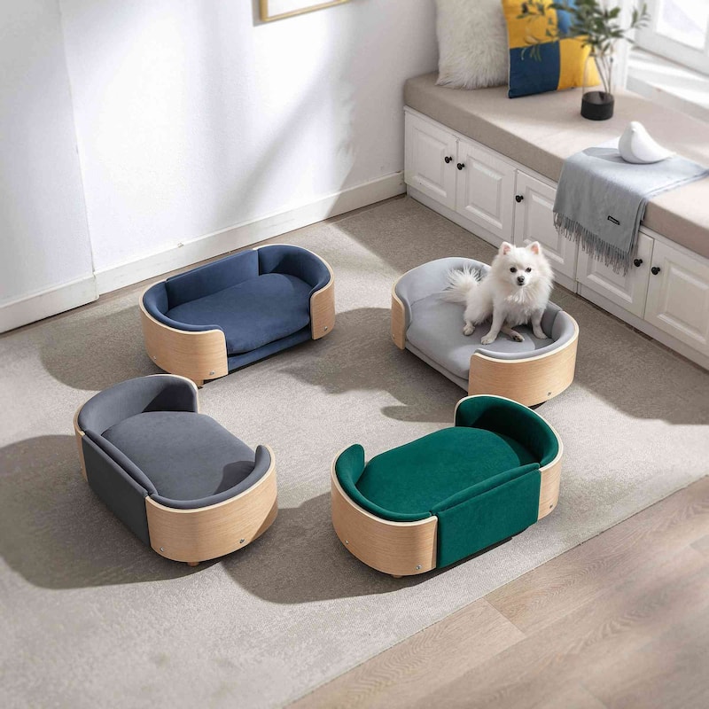 Dog Bed Pet Sofa With Solid Wood legs and Bent Wood Back,Small Size