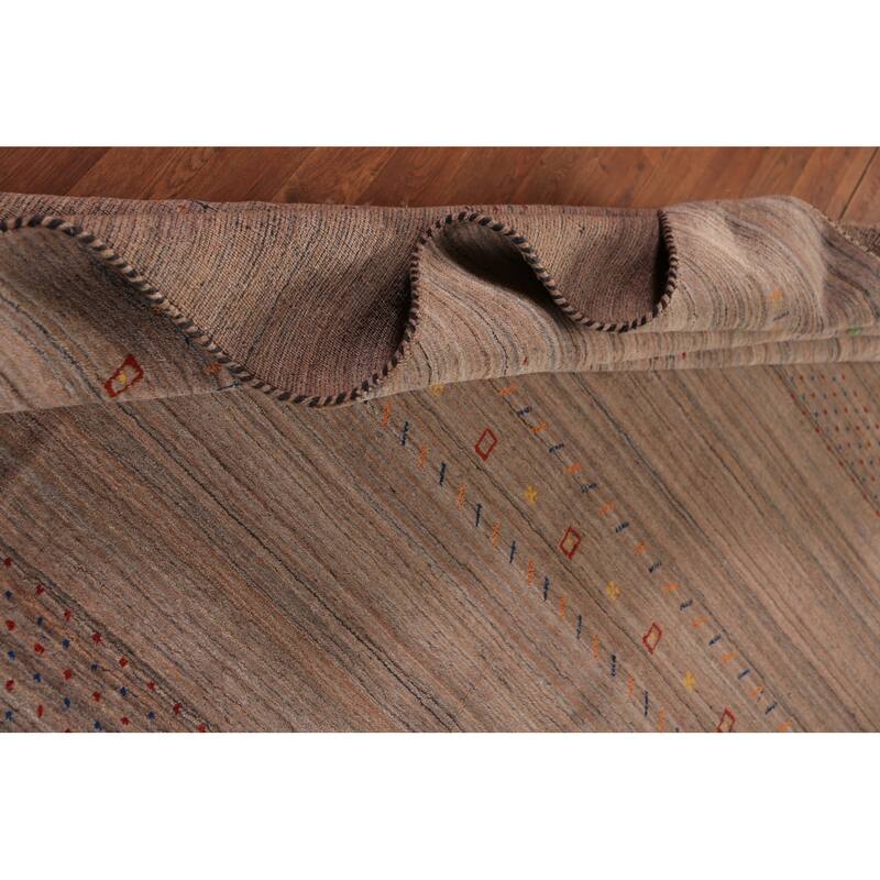 Striped Brown Gabbeh Oriental Area Rug Hand-Knotted Wool Carpet - 8'0" x 9'9"