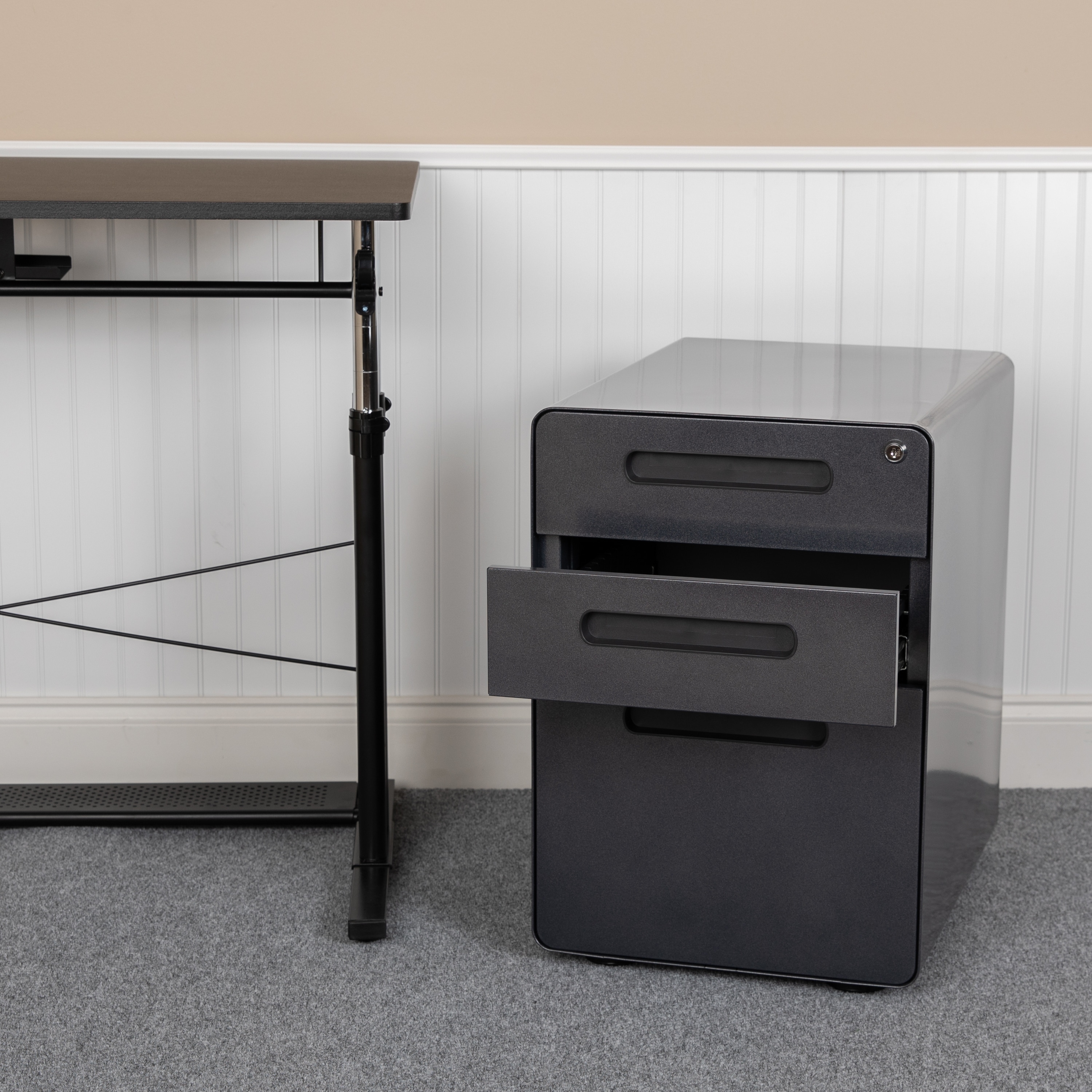 Ergonomic 3-Drawer Mobile Locking Filing Cabinet Storage Organizer