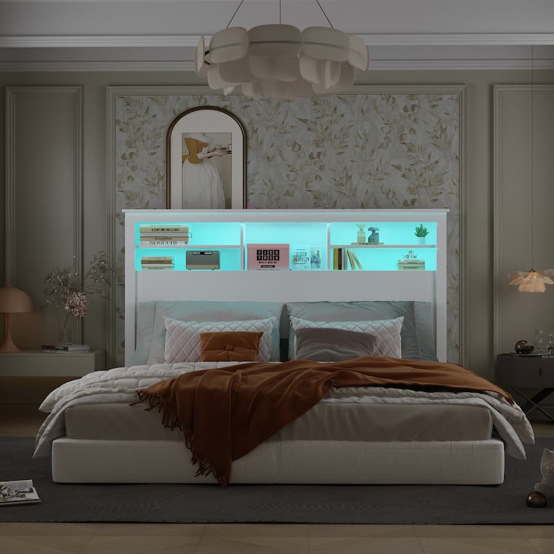 65"W x 43"H Bookcase Headboard With Light