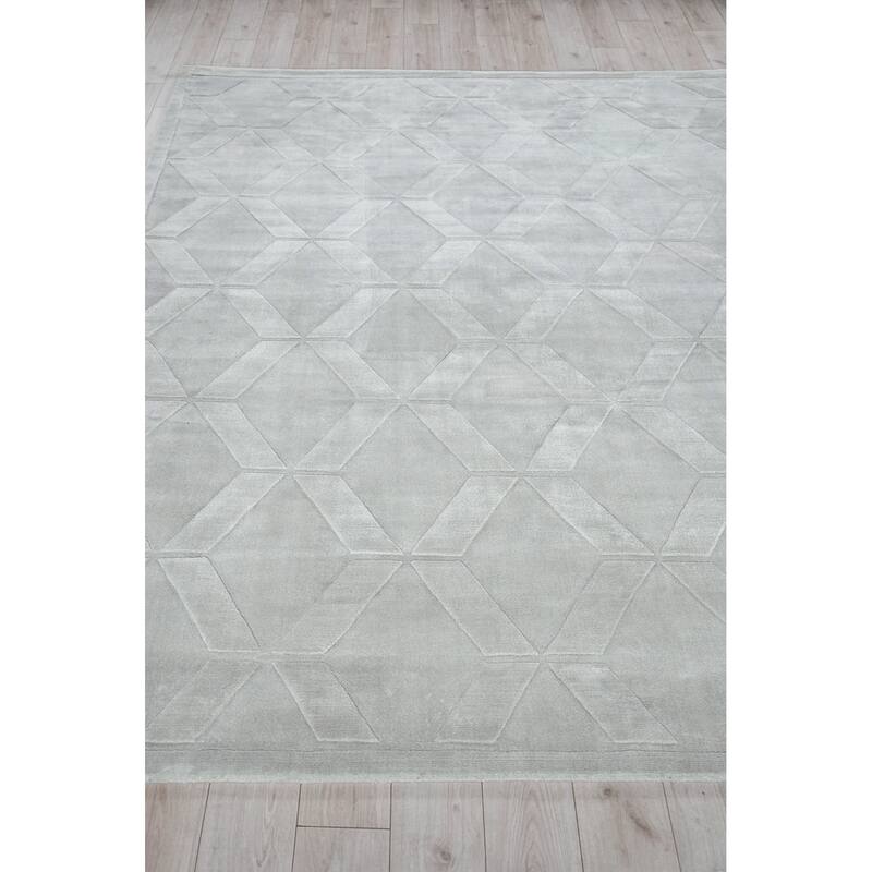 Exquisite Rugs Brunello Modern Handmade Handloomed Silky Nylon Light Silver Area Rug