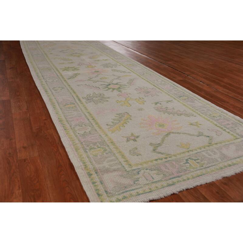 Hand Knotted Oriental 100% Wool Carpet Transitional Geometric Beige & Ivories Oushak Runner Rug - 15' 0'' X 3' 4''