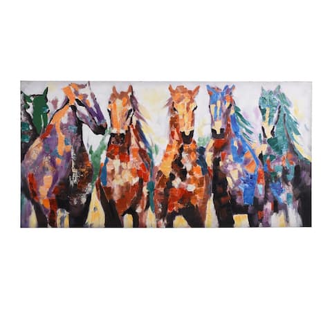 Porch & Den 'Race Ready Horses' Hand-embellished Stretched Canvas Print Wall Art