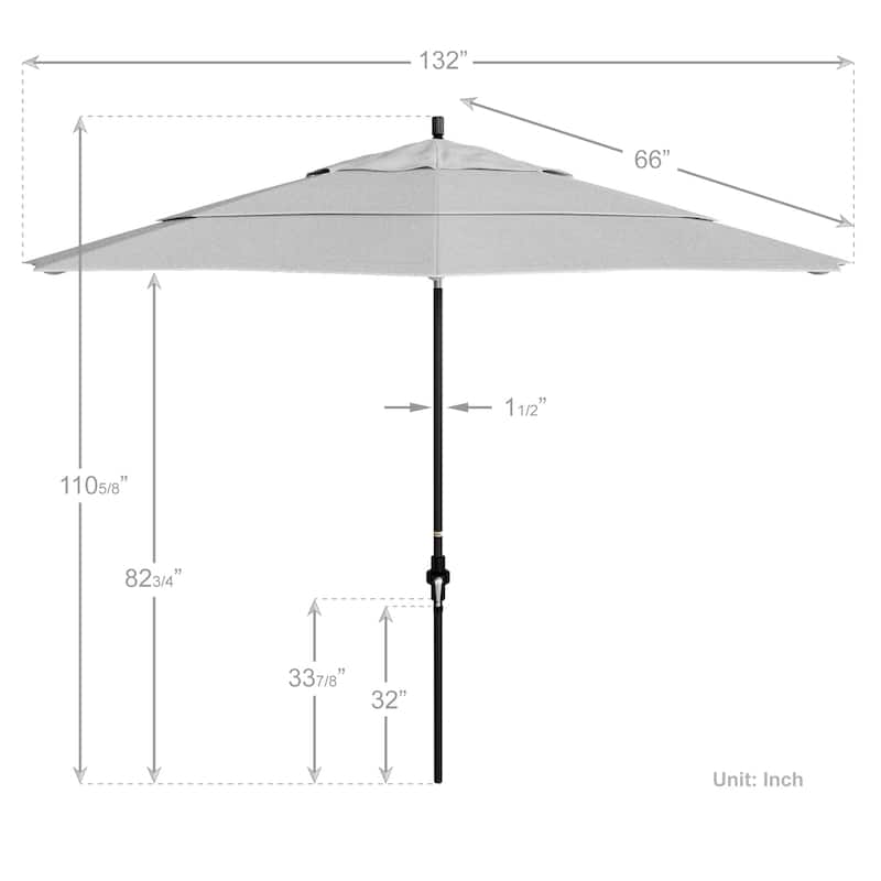California Umbrella 11' Rd. Alum/Fiberglass Rib Market Umb,Crank Lift/Collar Tilt, Dbl Wind Vent, Black Finish, Olefin Fabric