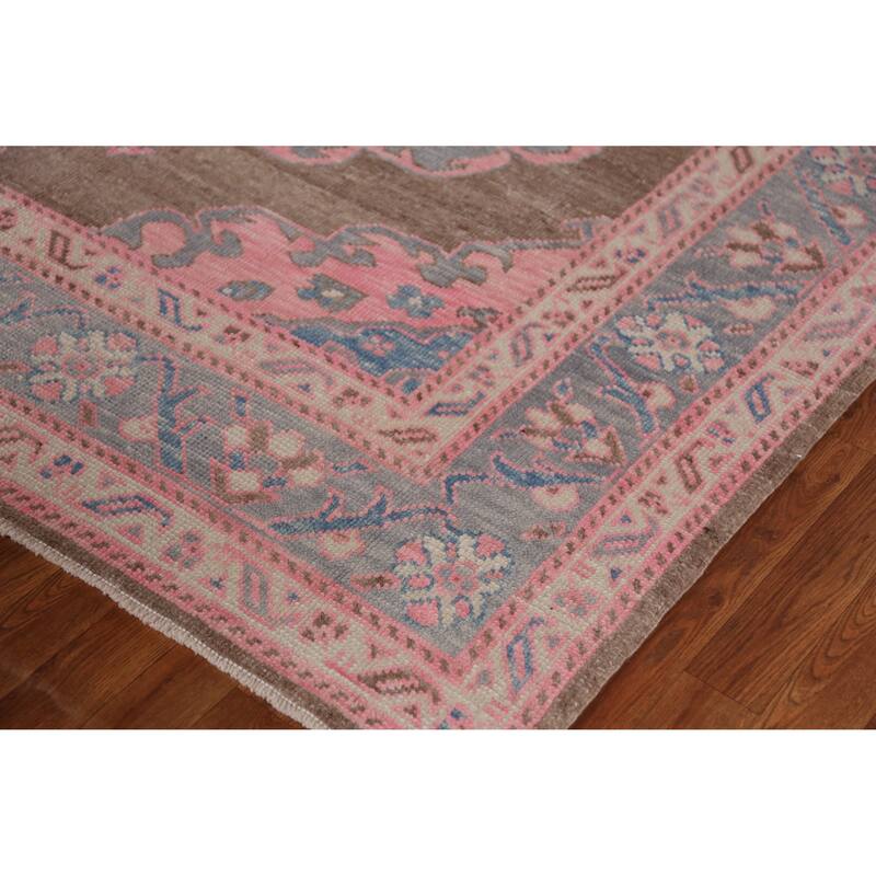 Hand Knotted Oriental 100% Wool Carpet Transitional All-Over Pink Oushak Area Rug - 16' 11'' X 6' 10''