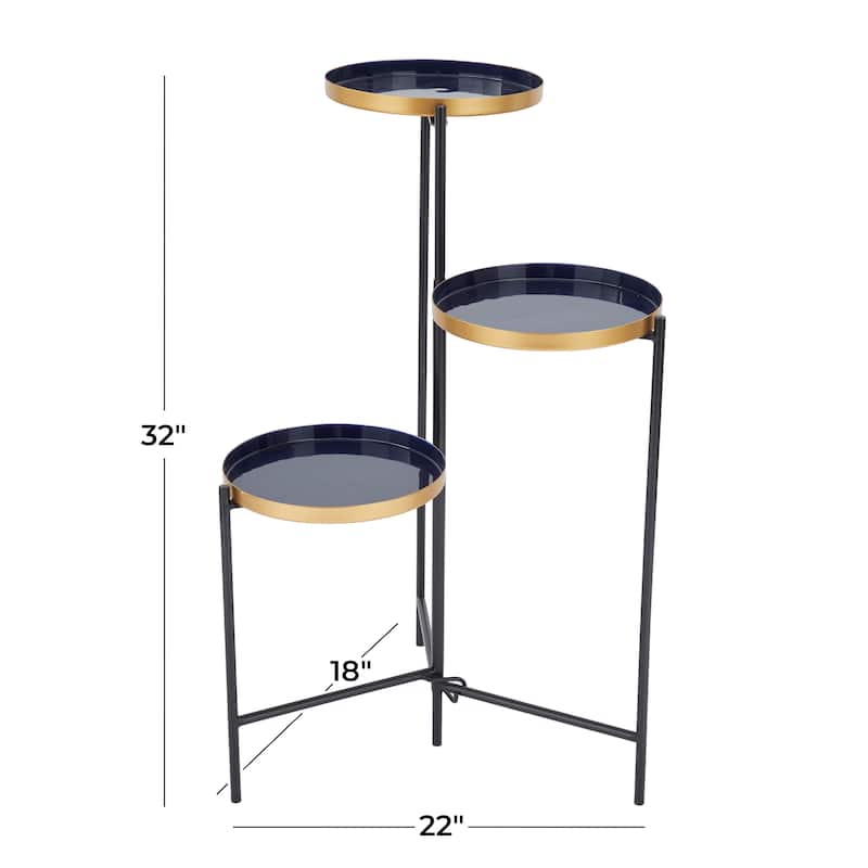 White, Orange or Blue Metal Foldable 3 Tier Plantstand with Enameled Interior - 22 x 18 x 32