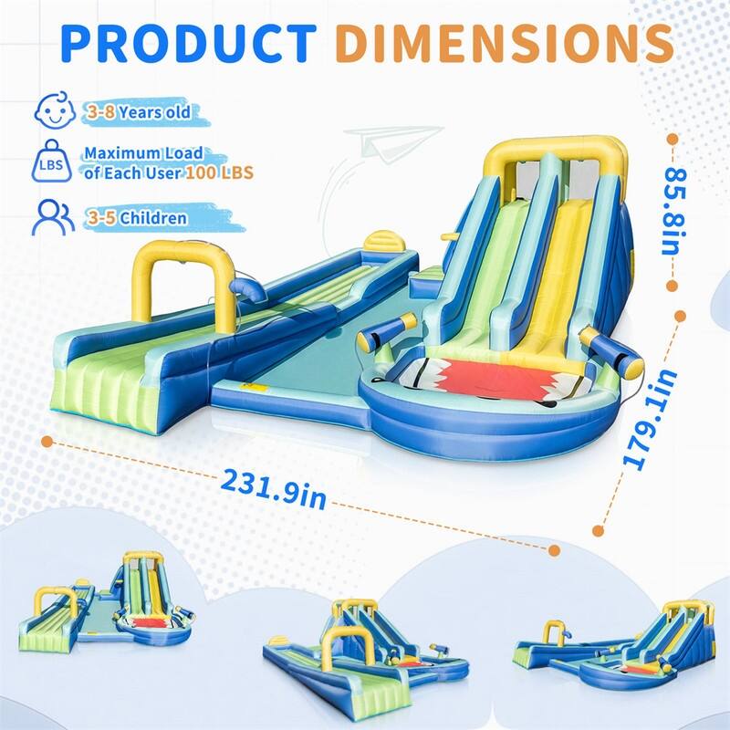 Oxford Cloth Shark Theme Dual Slide Inflatable Water Bounce Castle In Blue With Climbing Wall - N/A