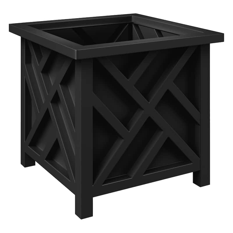 Lattice Design Planter Box - 15.5-Inch-Square Decorative Outdoor Flower or Plant Pot by Pure Garden (Black)