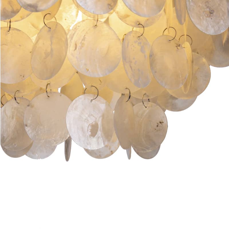 3-Light Indoor Capiz Shell Chandeliers 13" Coastal Decor Pendant Lighting-OB - 14 inches