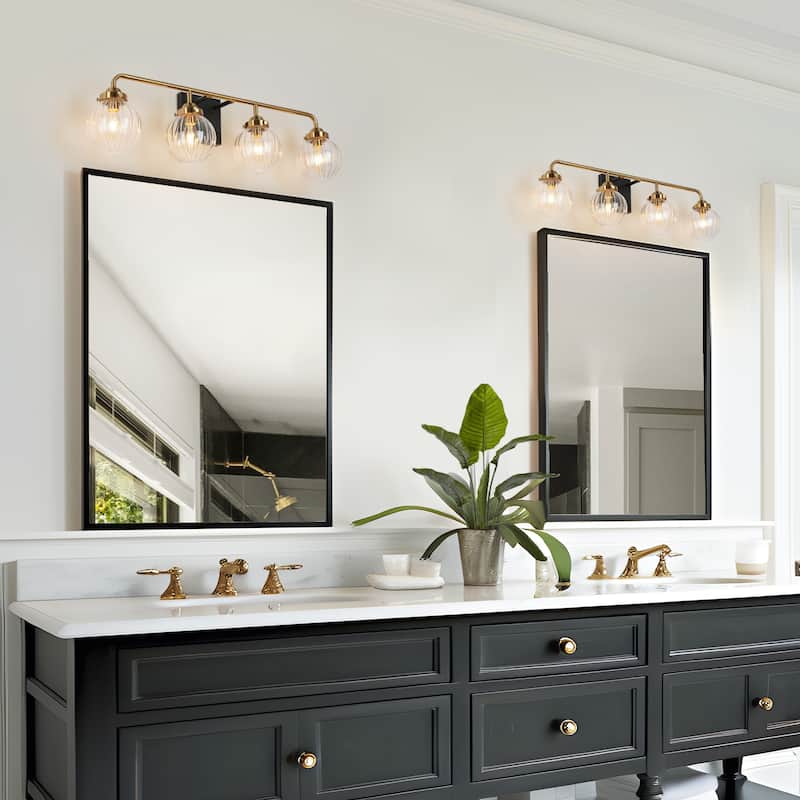 Modern Classic 4-Light Black Gold Bathroom Linear Vanity Lights Globe Glass Wall Sconces for Bathroom Sconces