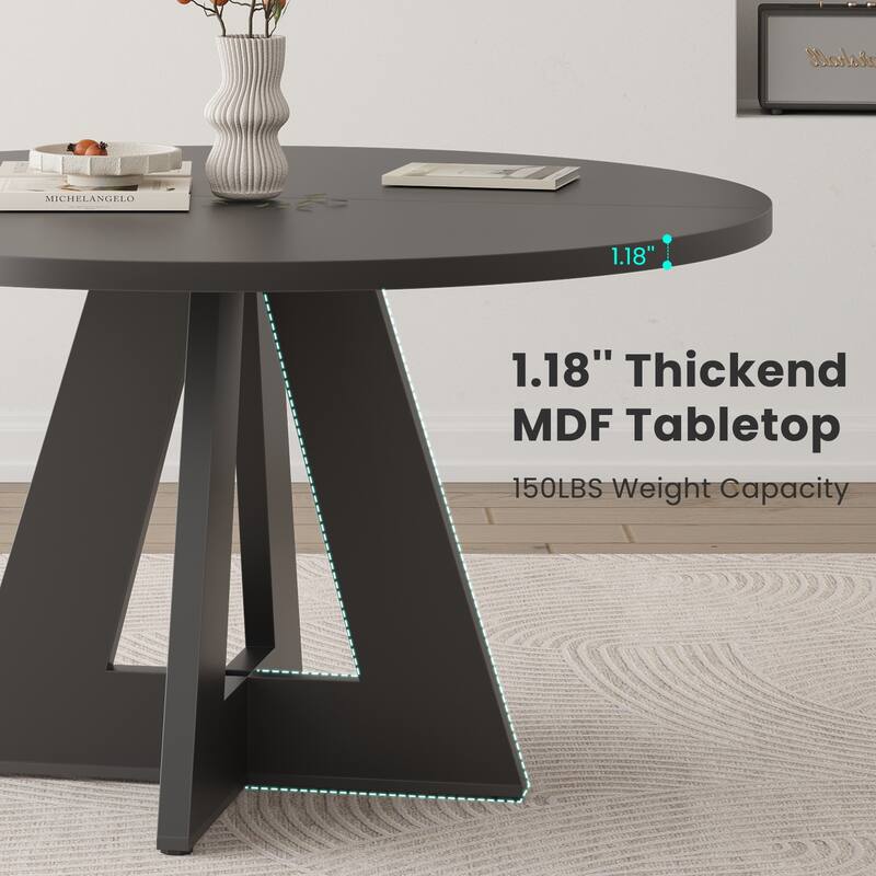 47" Round Dining Table for 4-7 People, Modern Wood Kitchen Table with Metal Base, Large Round Dinner Table