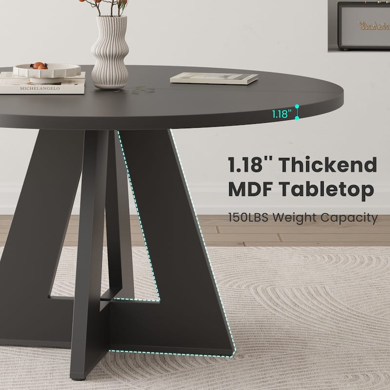 47" Round Dining Table for 4 People, Wood Kitchen Table with Sturdy Metal Base, Large Meeting Table Office Table