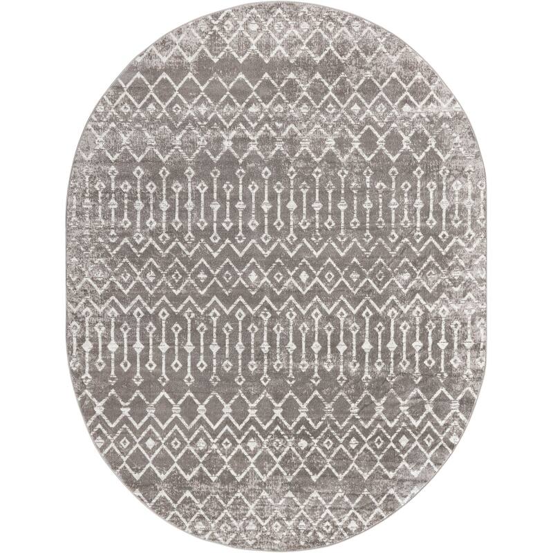 Contemporary Pico Collection Area Rug - 8'x10' Oval - Gray-Ivory