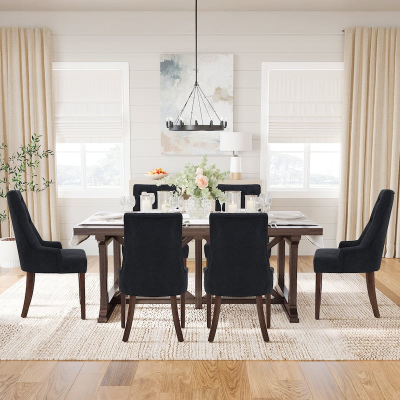 Ora Maison Set of 2 Wingback Dining Chairs - Tufted Linen-Like Fabric Upholstery, Elegant French Country Style for Dining Room