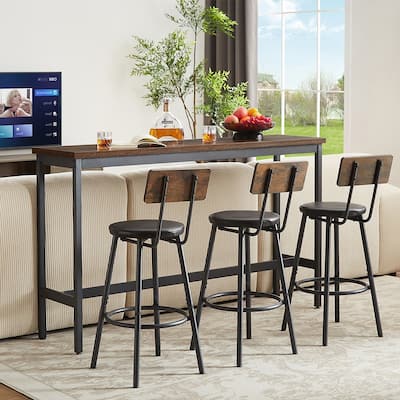4-Piece Bar Table Set, Pub Dining Table & PU Upholstered Stools