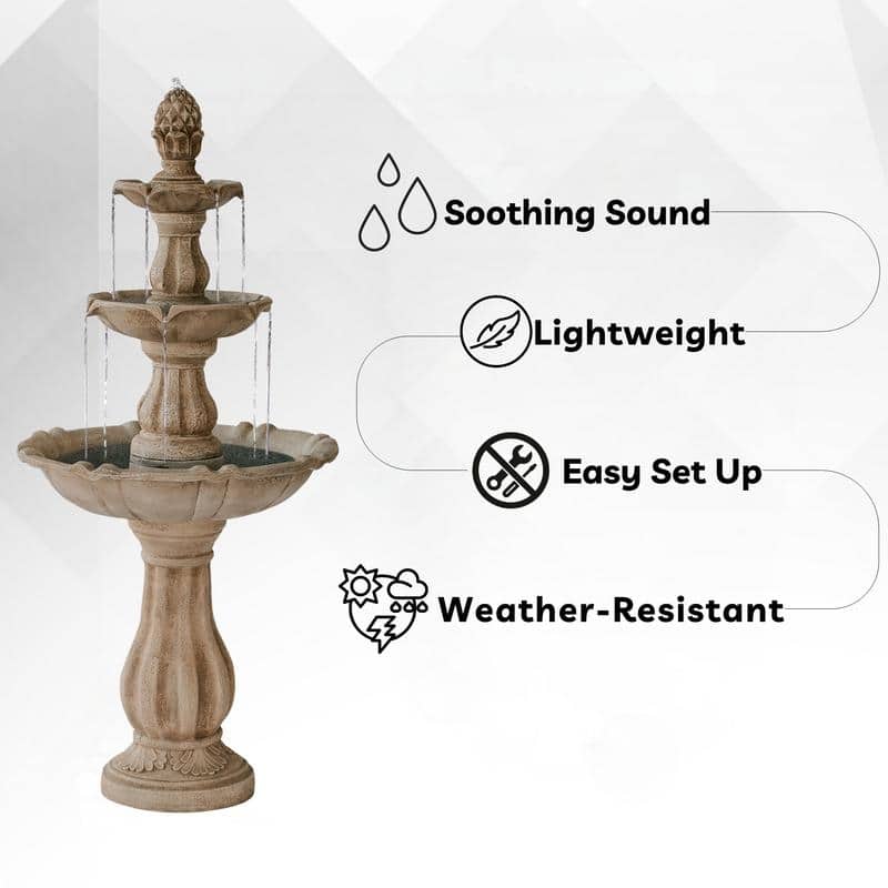 XBrand 3-Tier Water Fountain w/Pump & Pineapple Top, 51 Inch Tall, Large Outdoor Freestanding Waterfall Decor for Porch