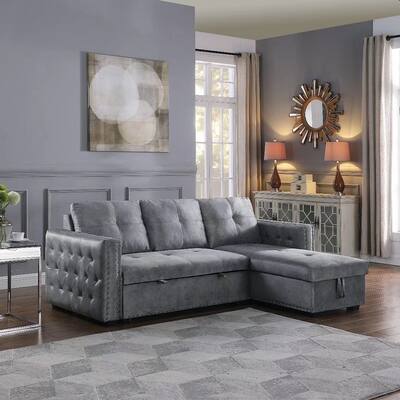 Morden Fort Velvet Reversible Sleeper Sectional Sofa L-Shape with big Storage