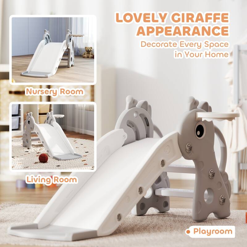 HDPE Kids Outdoor Slide with Ladder and Hoop for Playroom, Living Room and Nursery Room - 41.7" L x 20.3" W x 20.5" H