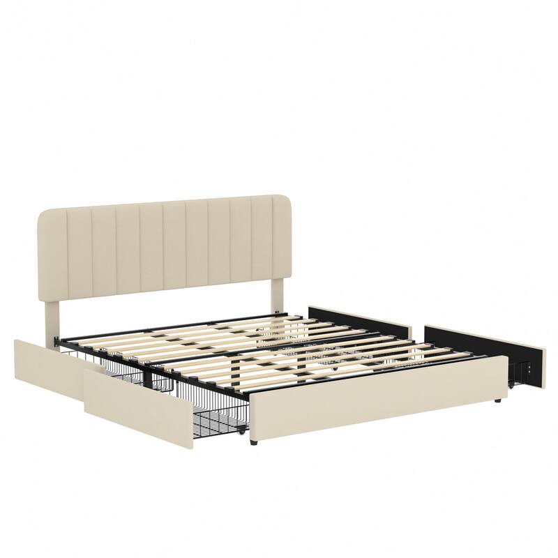 Javlergo Upholstered Platform Bed Frame with Storage Drawers and Adjustable Headboard, No Box Spring Needed
