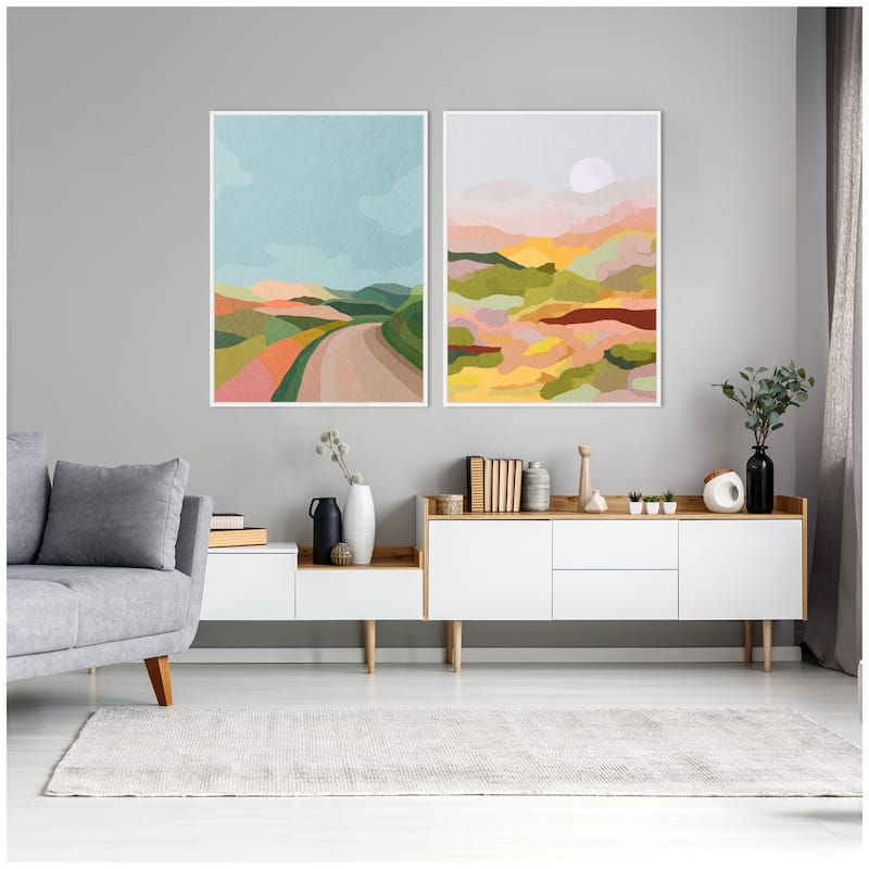 Kate and Laurel Sylvie Beautiful Colorful Landscapes Framed Canvas Art Set by July Art Prints