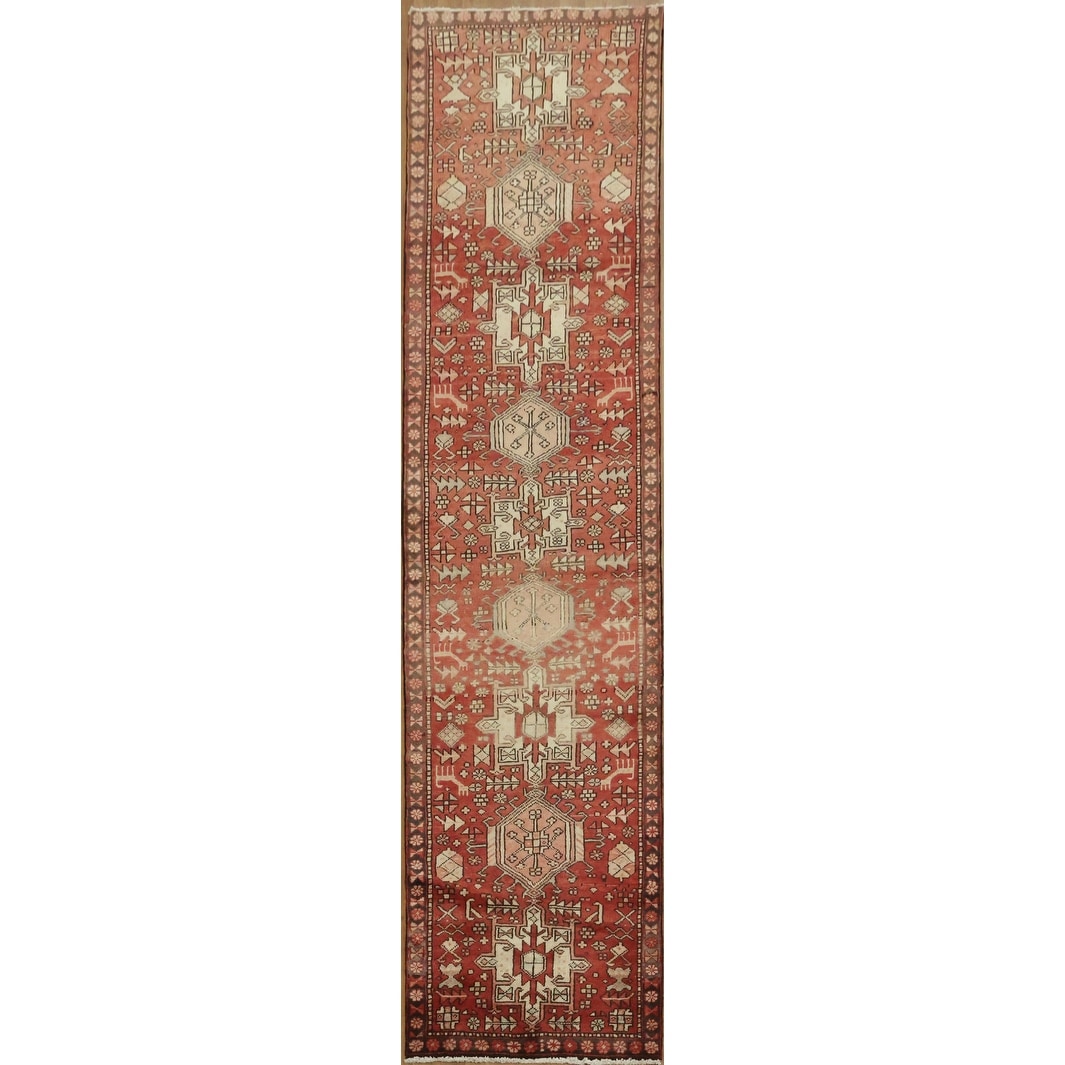 Hand Knotted Oriental 100% Wool Carpet Traditional Tribal Brown Gharajeh Runner Rug - 11' 5'' X 2' 10''