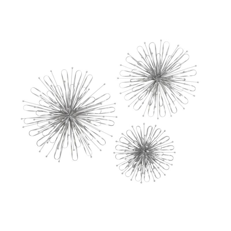 Metal Starburst Home Wall Decor with Orb Detailing - Set of 3 Gold or Silver - Roche River Decor - Silver