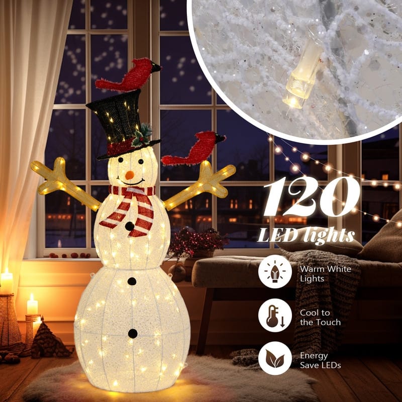 5FT Christmas Snowman Yard Decoration with 120 Warm White LED Lights - N/A