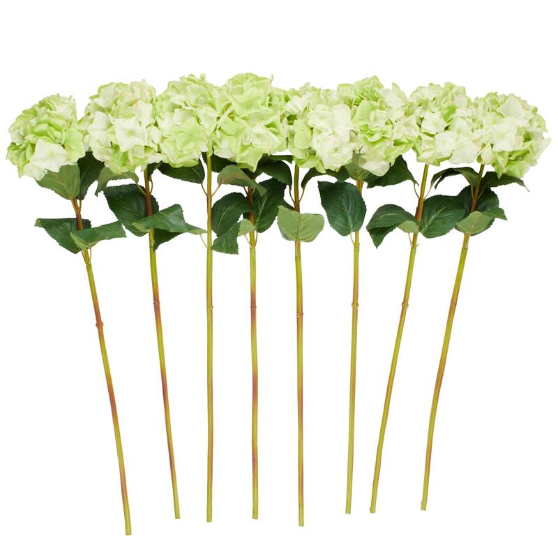Green Faux Foliage Tall Hydrangea Artificial Flower Stem (Set of 8)