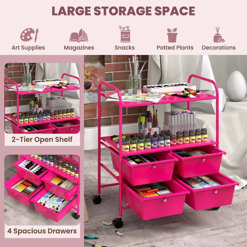 Costway 4Drawer Rolling Storage Cart shelf Scrapbook Paper Office - See Details