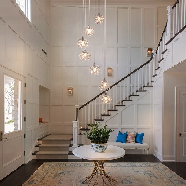 7 - Light Cluster Crystal Cylinder Stairway / Staircase Chandelier